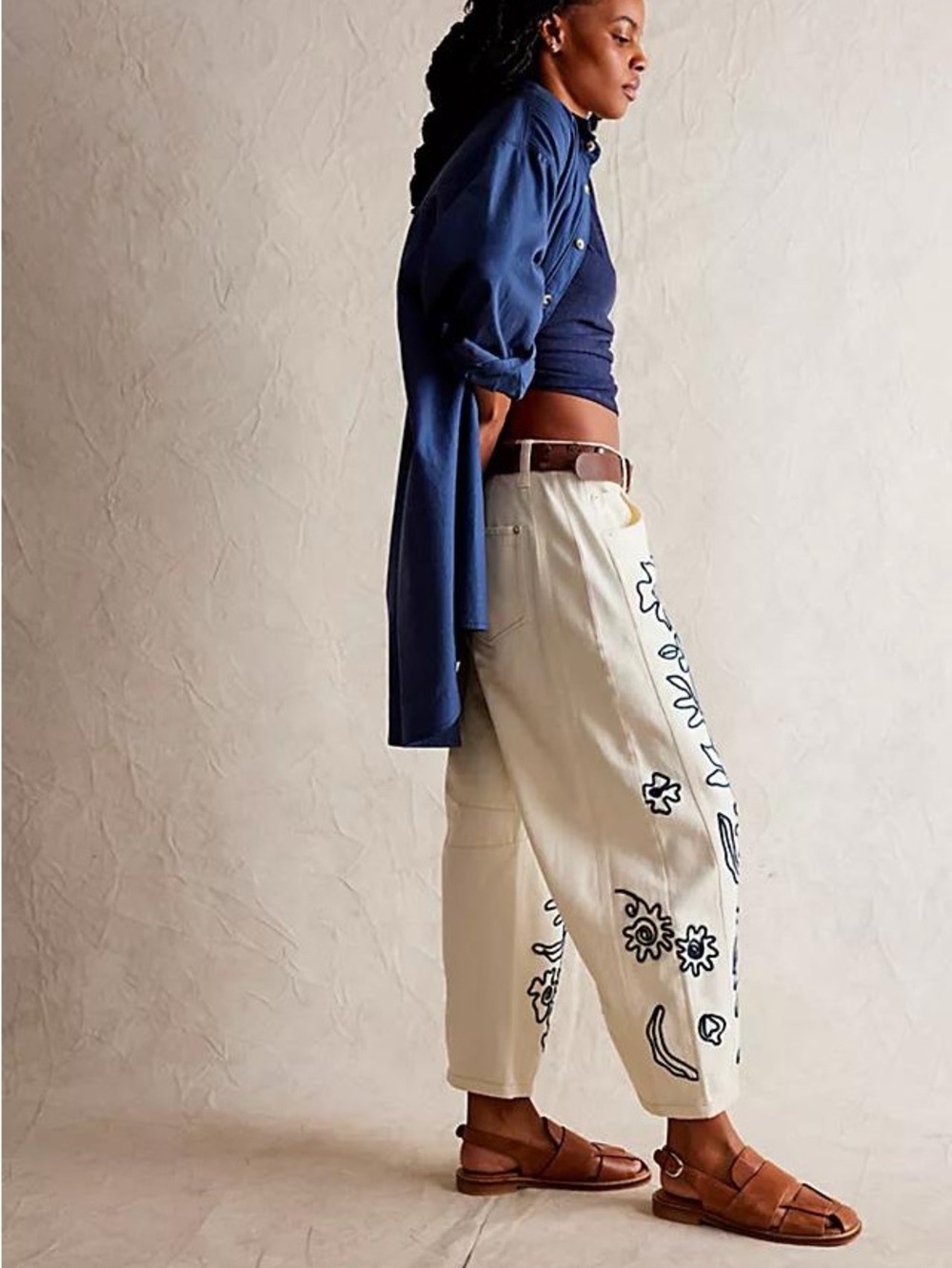 We The Free Cream Jeans with Black Floral Outline Embroidery - Picture 16 of 16
